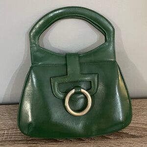 Areitio Vintage Green Leather Handbag Hand Painted 3 Pocket READ Silver Closure